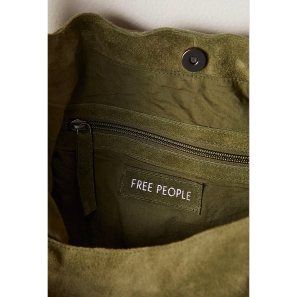 Free People Bobbi Slouch Suede Tote NWT Khaki Green Suede Oversized - Picture 4 of 7